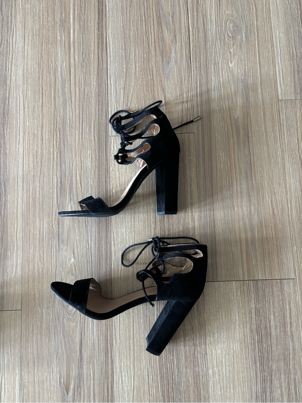 Charlotte Russe Heels Sandals Black Strappy Faux Suede Open Toe Women 6 Y2K Club